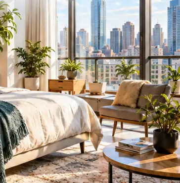 AI-generated bright bedroom design